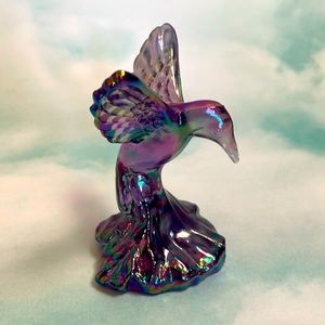 Fenton Amethyst Iridescent Carnival Glass Hummingbird Figurine